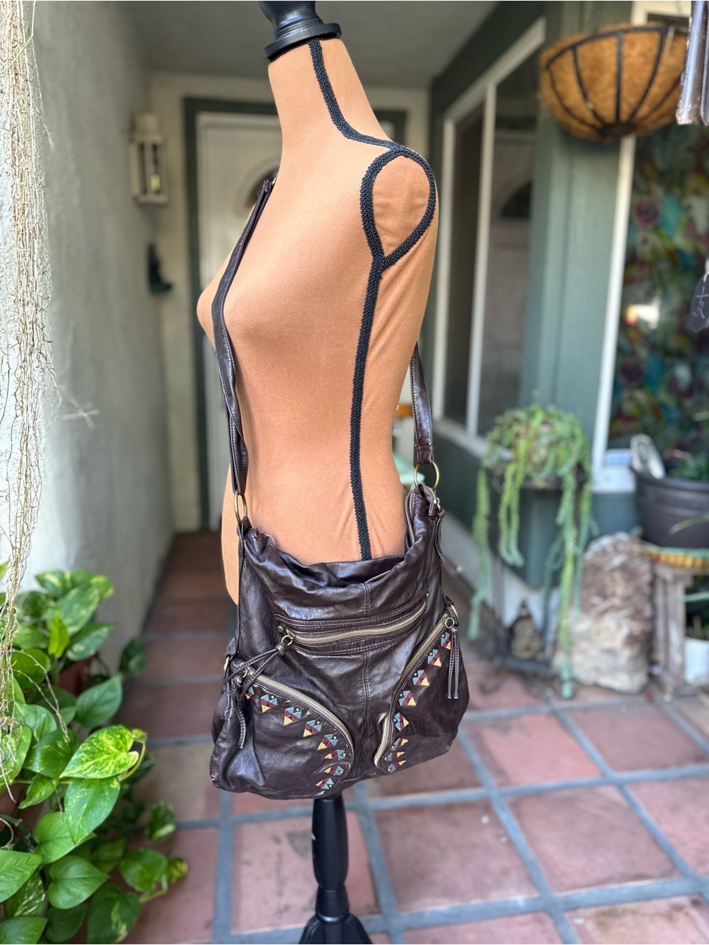 Vtg Brown Studded Crossbody Bag
